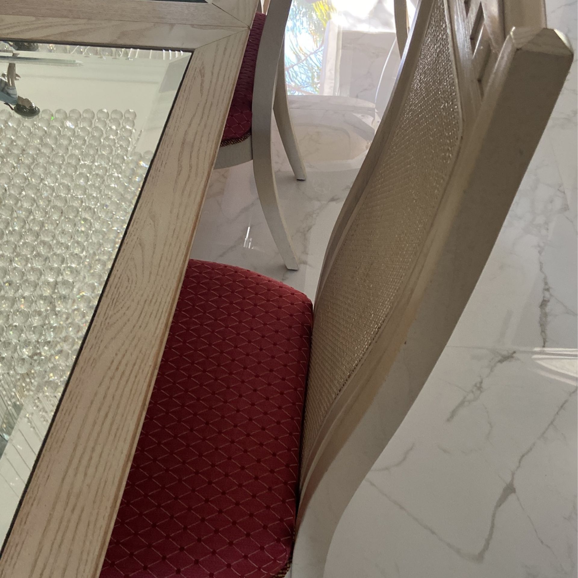 Farm Wooden Table Glass Top 8 Chairs