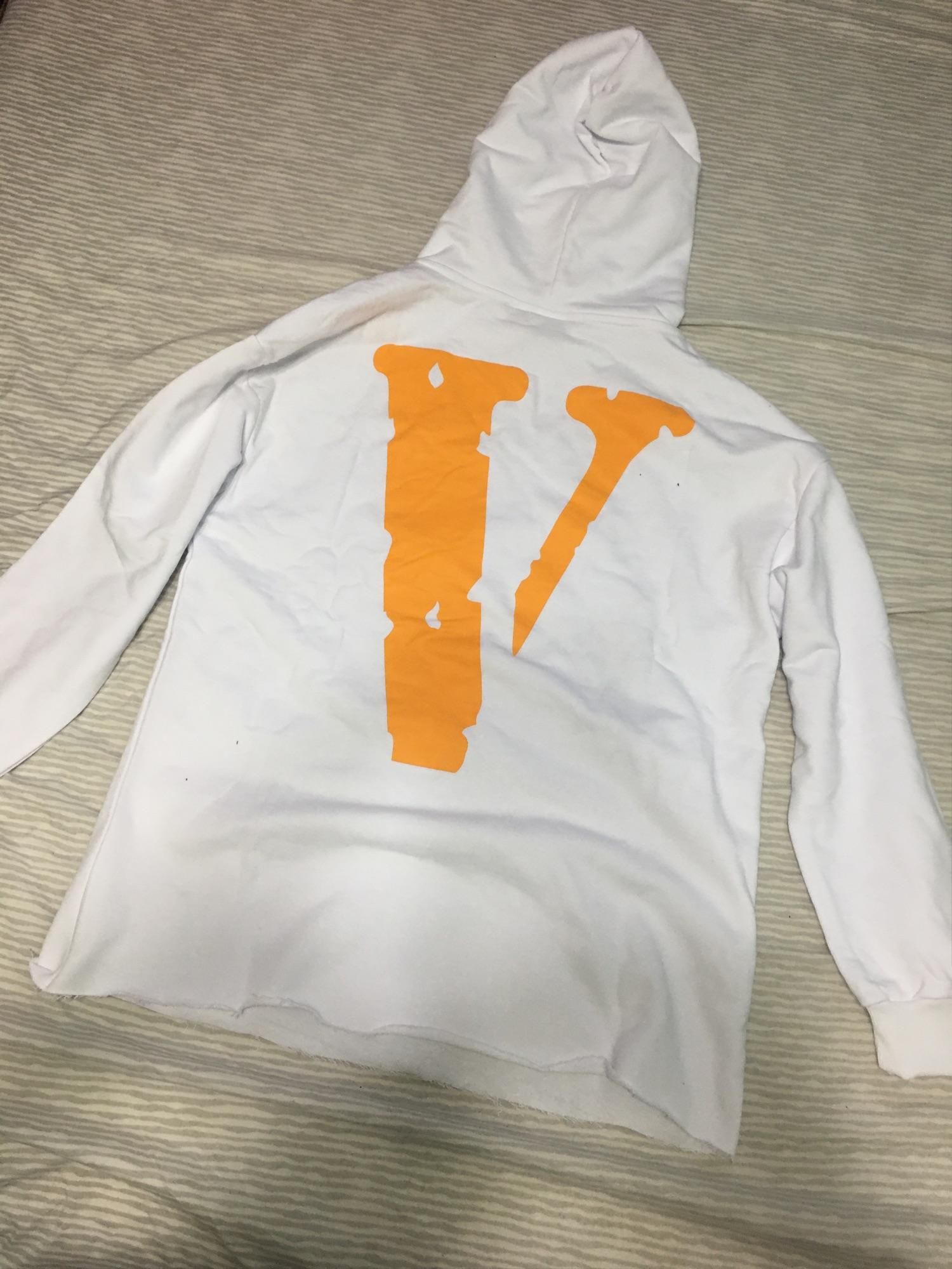 Vlone White And Yellow Logo Hoodie L