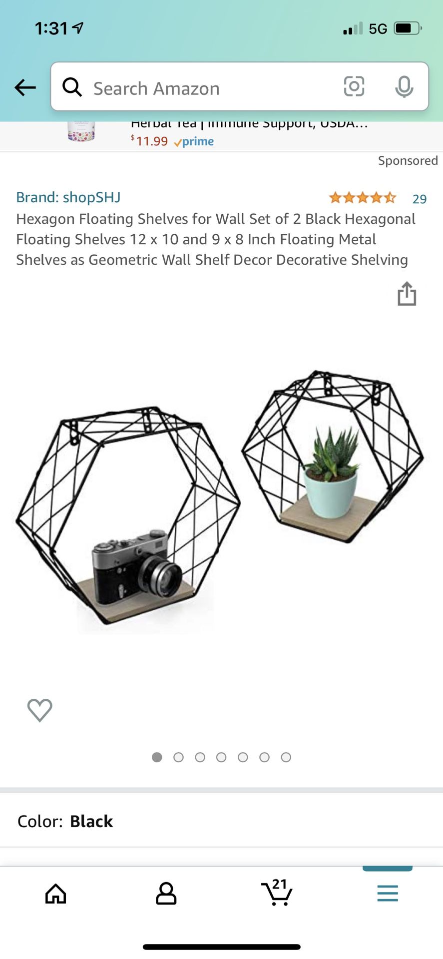Hexagon Geometric  Shelves Set Of 2 Black iron 