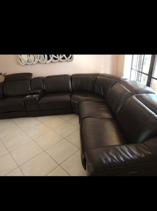 SOFA GENUINE 100% REAL LEATHER RECLINER ELECTRIC BLACK.. DELIVERY SERVICE AVAILABLE 🚚