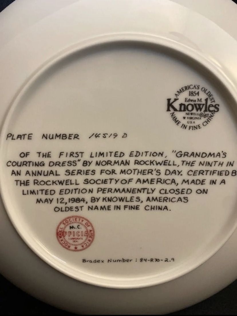 "1984 Grandma's Courting Dress" Mother's Day Series Norman Rockwell Plate