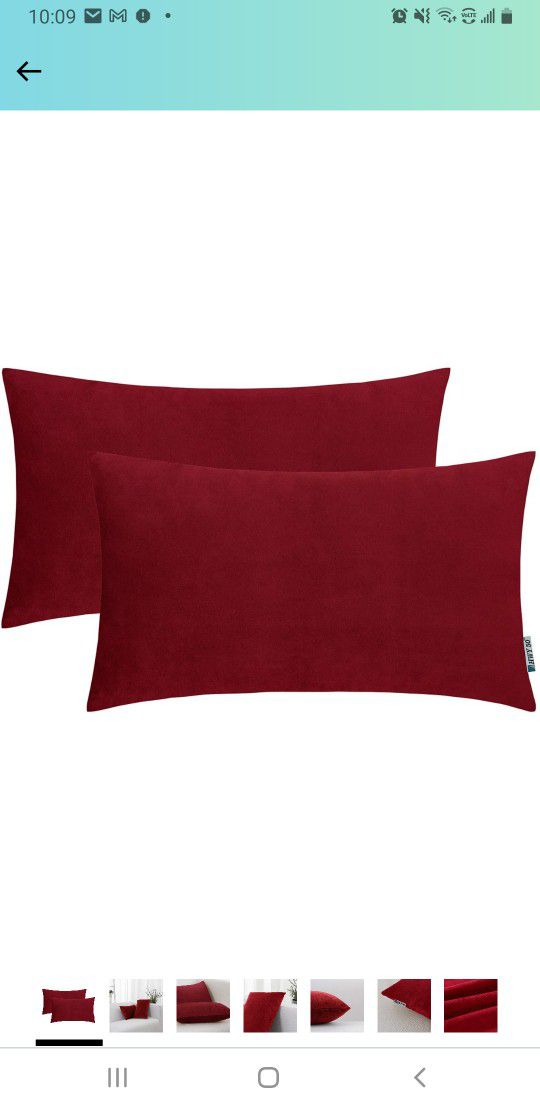 HWY 50 Dark Wine Red Burgundy Decorative Lumbar Throw Pillows Covers set, for Couch Sofa Livin 12 x 20 inch, Soft Cozy Velvt, Solid Rect