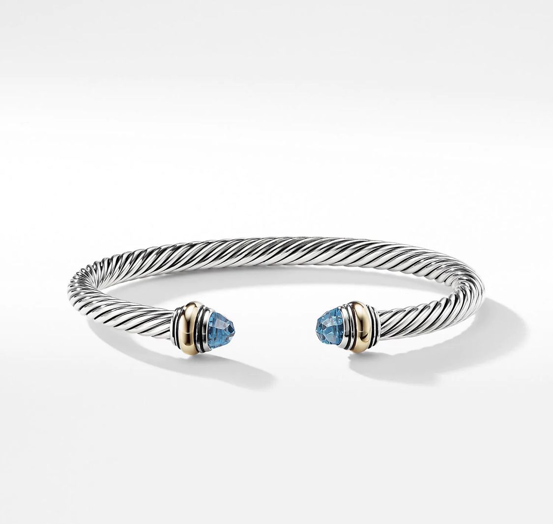 Cable Classic Bracelet with Blue Topaz and 14K Gold, 5mm
