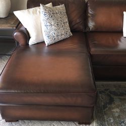 Pottery Barn Leather Custom Sofa With Lounge Thumbnail