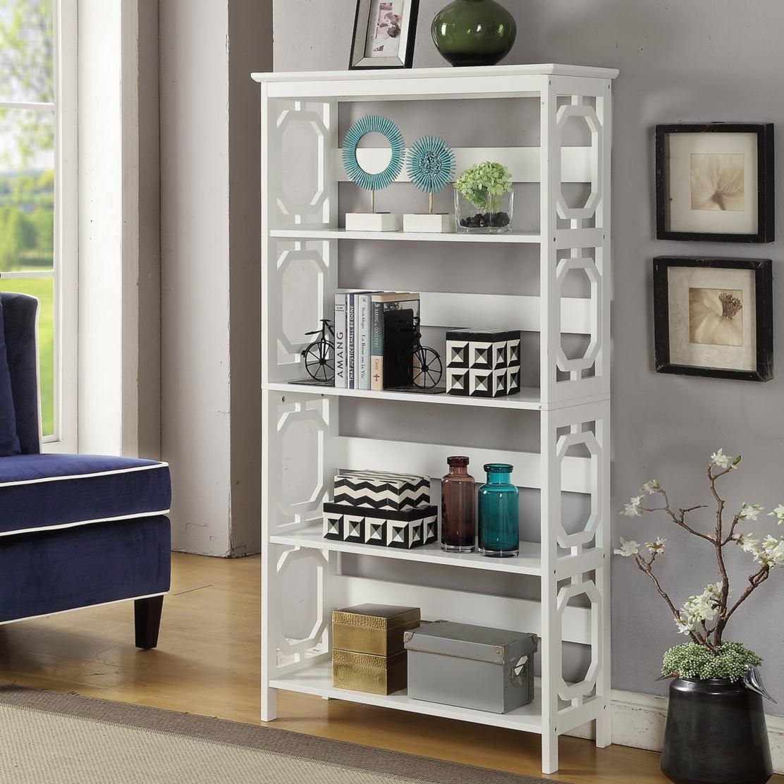 Omega White 5 Tier Bookcase