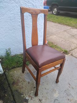 8 Dining Chairs, Antique Oak With Leather Seats Thumbnail