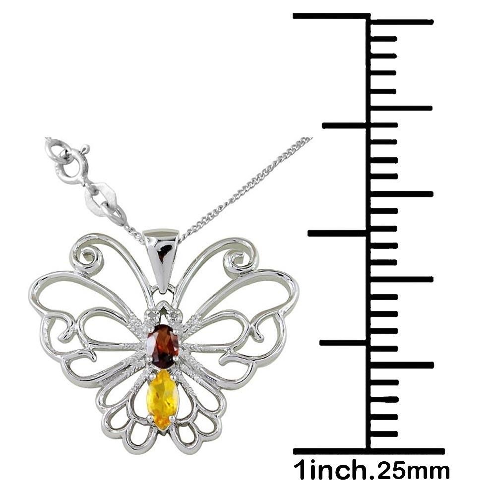 Solid 925 Sterling Silver 1.19 Carat Genuine Yellow Citrine Butterfly Pendant