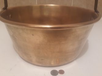 Vintage Metal Brass Cooking Pot, Pan, Heavy Duty, Large Size, 14" x 6" and 12" Tall. Heavy Duty Quality, Kitchen Decor, Table Display, Shelf Display Thumbnail