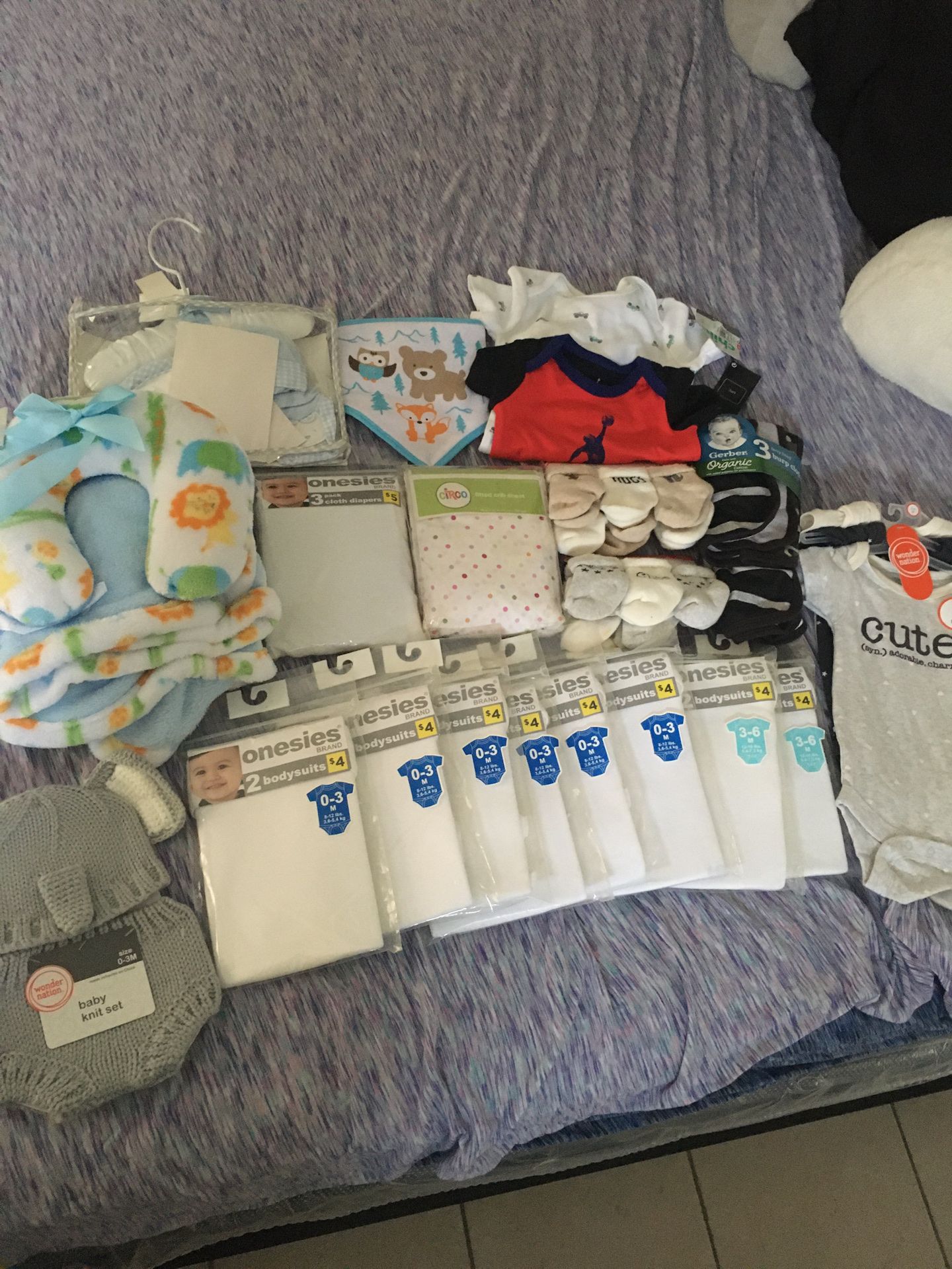 Baby onesies baby knit set baby burp clothes baby fitted crib sheet baby blanket & neck pillow set