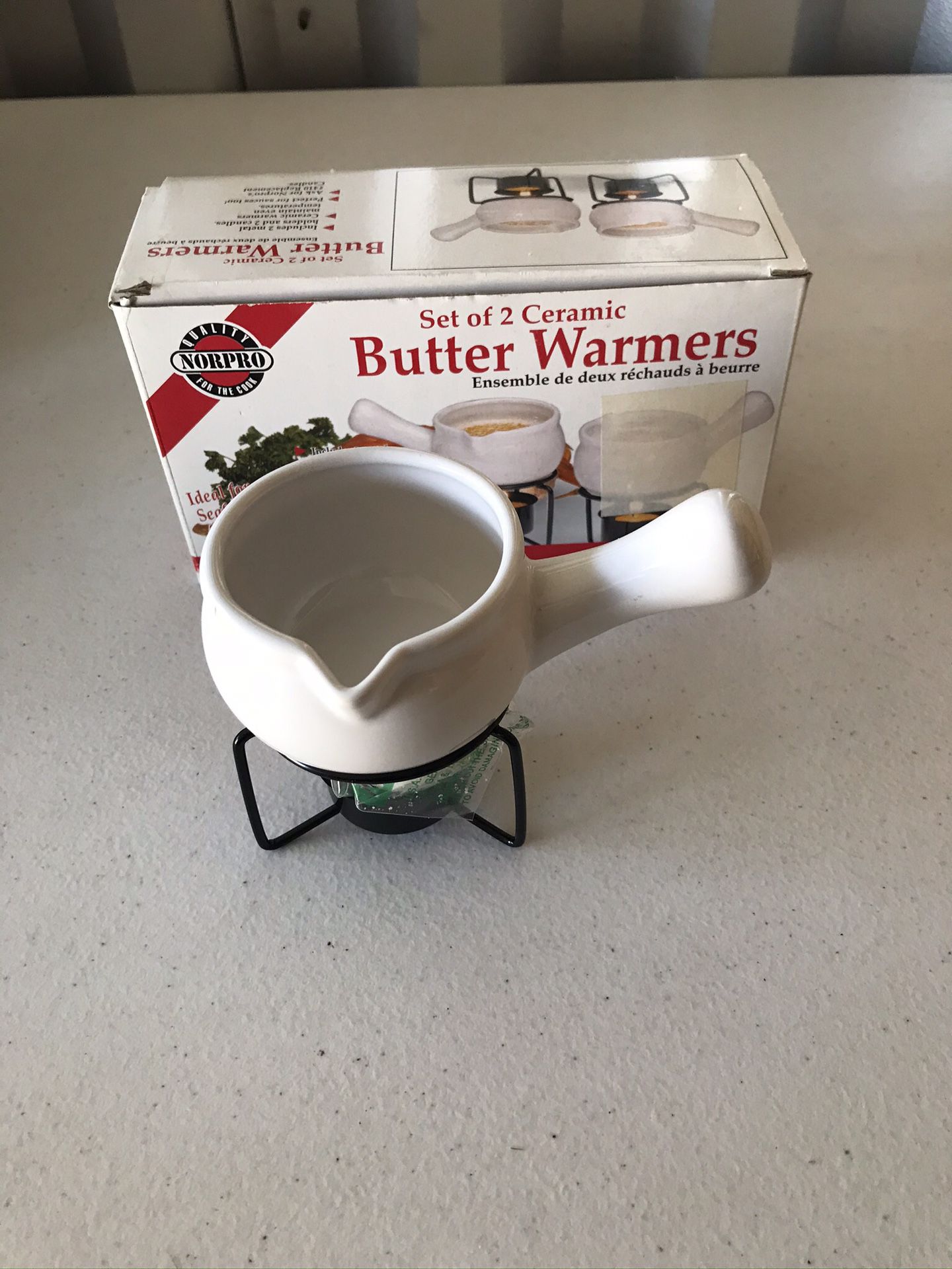 2 sets of 2 Ceramic Butter Warmers (4 total warmers) with Stand and candles