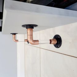 COPPER PIPE AND ACRYLIC 90 DEGREE REVERSIBLE SHELF BRACKETS (2) Thumbnail