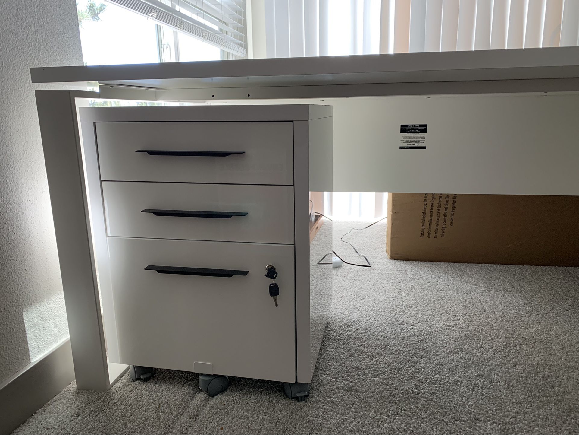 Composad White Office Desk And Filing Cabinet