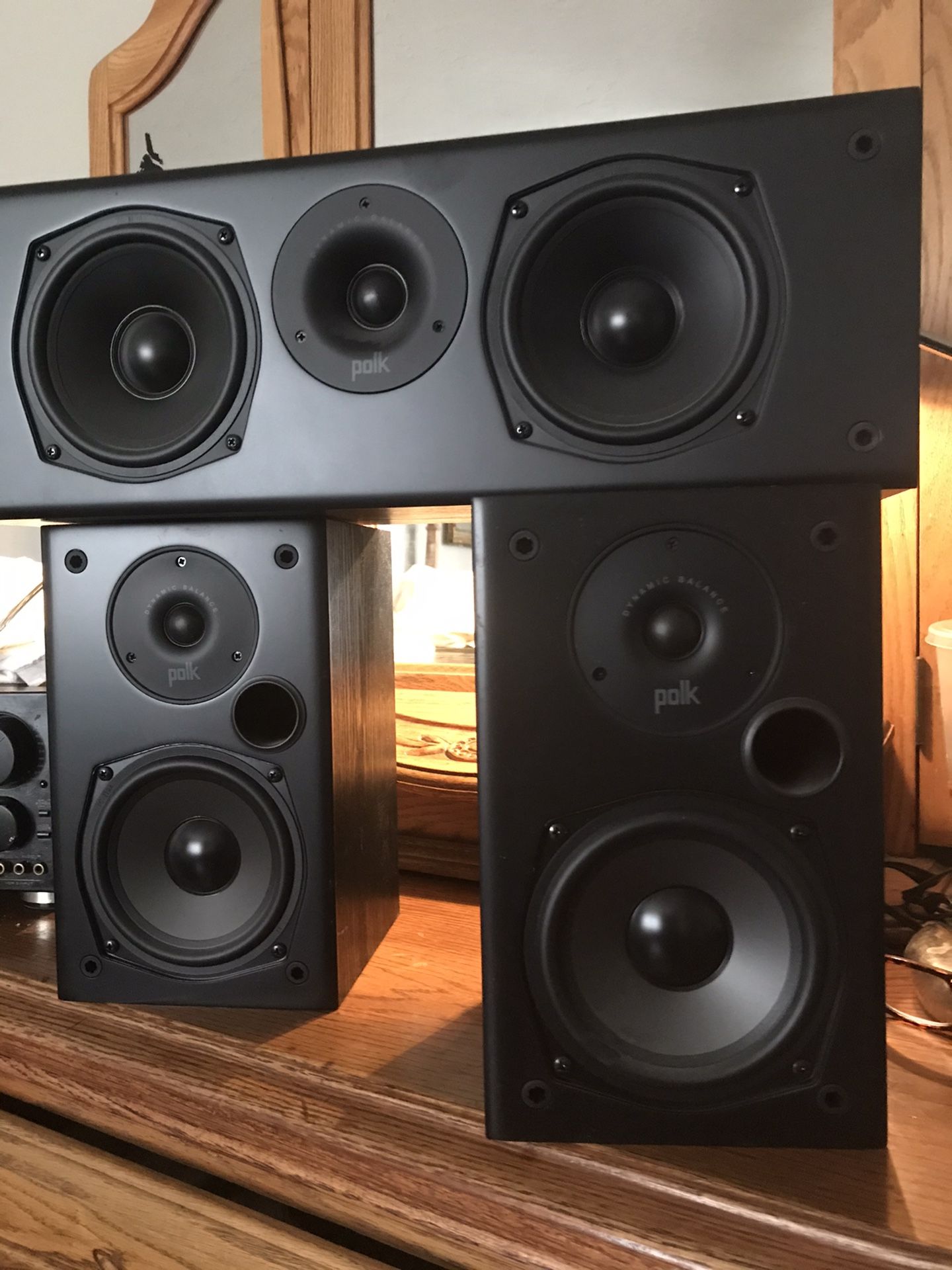 $200.00 Polk audio 🐥. One center speaker one right and one left
