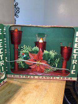 3 Vintage Christmas Red Candelabra In Box Beacon Electric #3720 Thumbnail