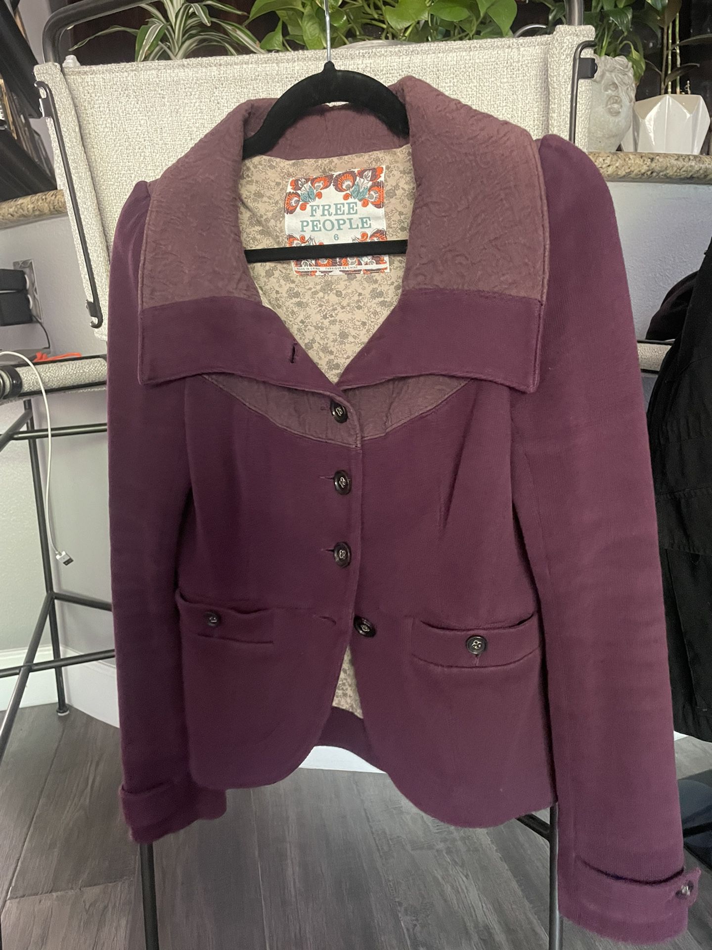 Free People plum / purple collared button down mid weight jacket 