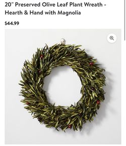 20" Preserved Olive Leaf Plant Wreath - Hearth & Hand with Magnolia Thumbnail