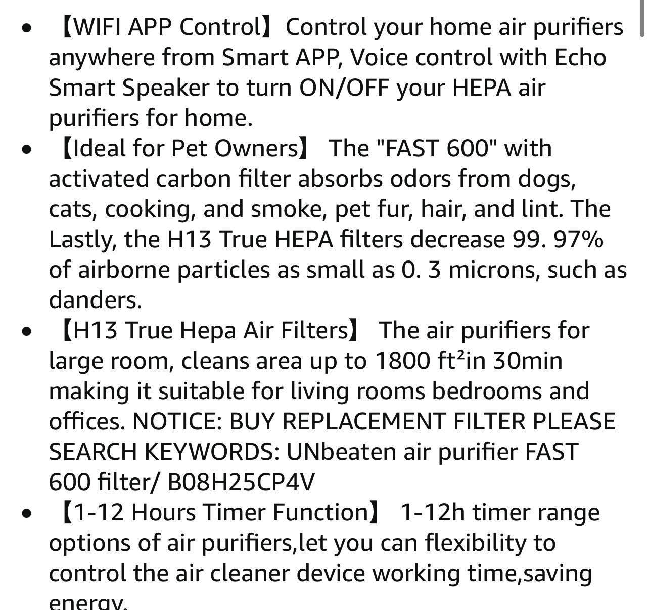 Smart WiFi air purifier 1800 sq ft NEW