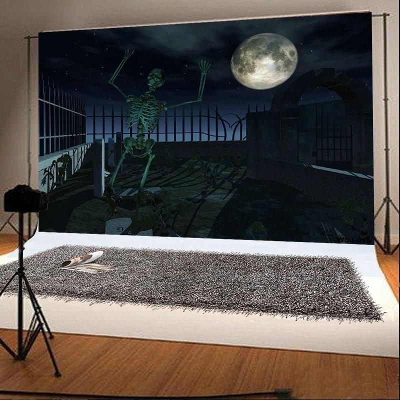 7x5ft Thriller Halloween Photo Backdrops Dark Human Skeleton Haunted Boneyard Photo Booth Props
