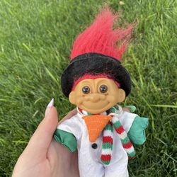 Vintage Russ Snowman Suit Troll Doll w/ Christmas Scarf Hat Nose W/Red Hair Thumbnail