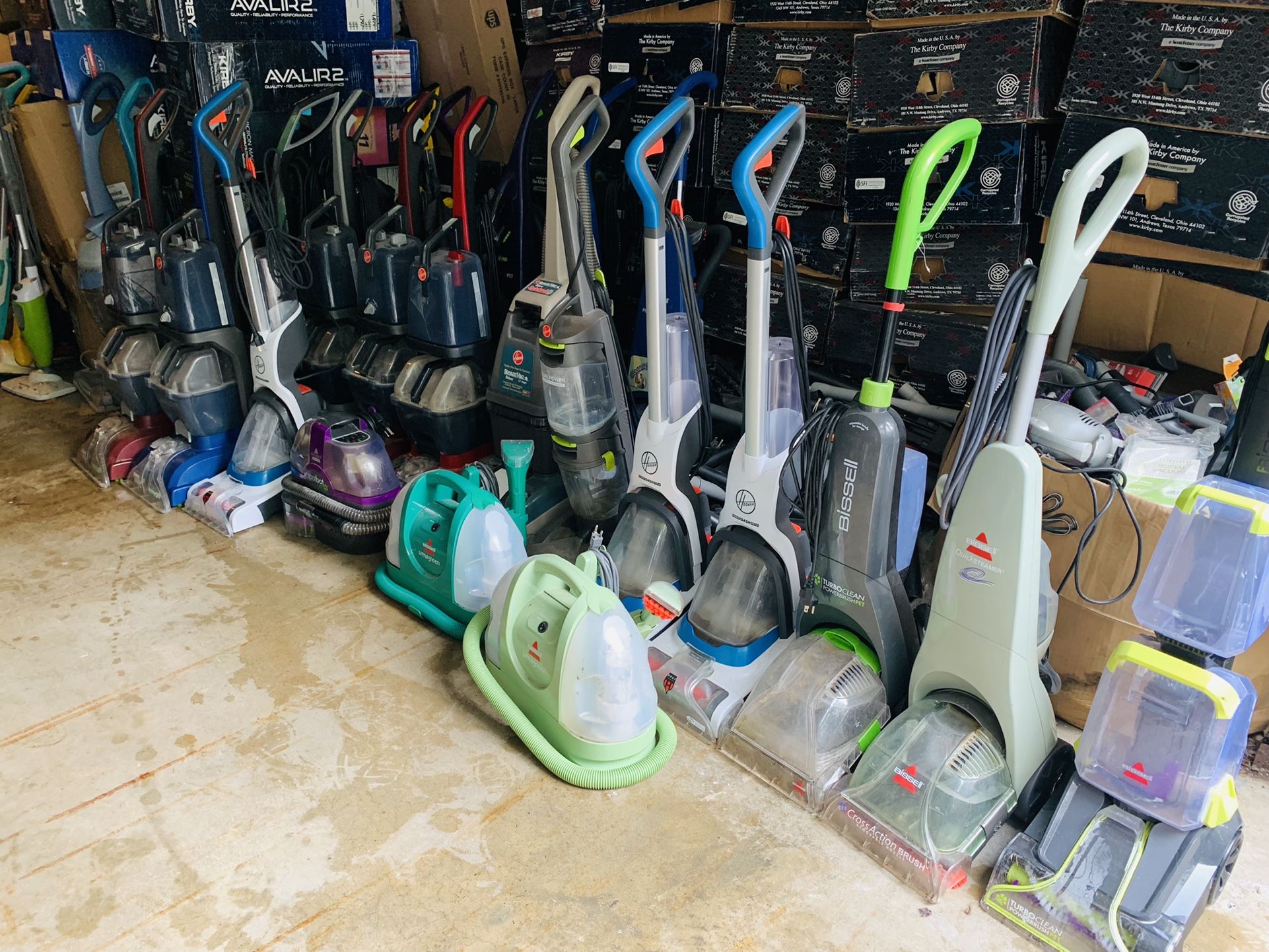 Working carpet shampooers and bare floor steamers
