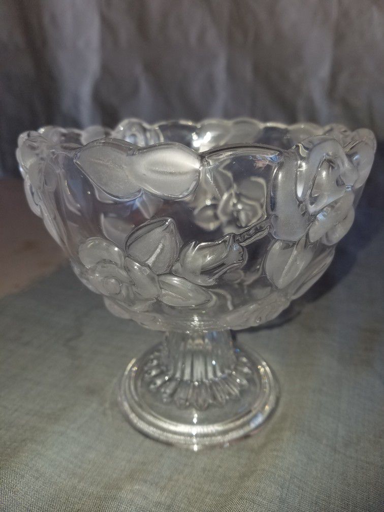 Small Crystal candy/ nut dish raised rose and leaf design 5 1/4" diameter X 5" tall A127Z593