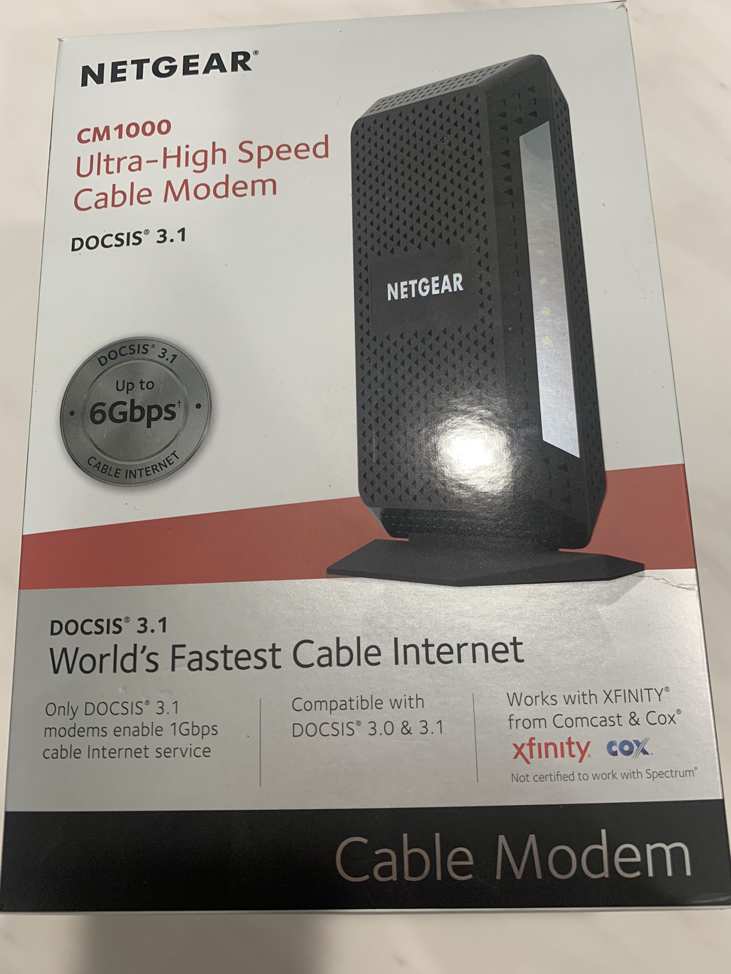 Netgear CM1000  cable modem Docsis 3.1 Comcast, Xfinity 