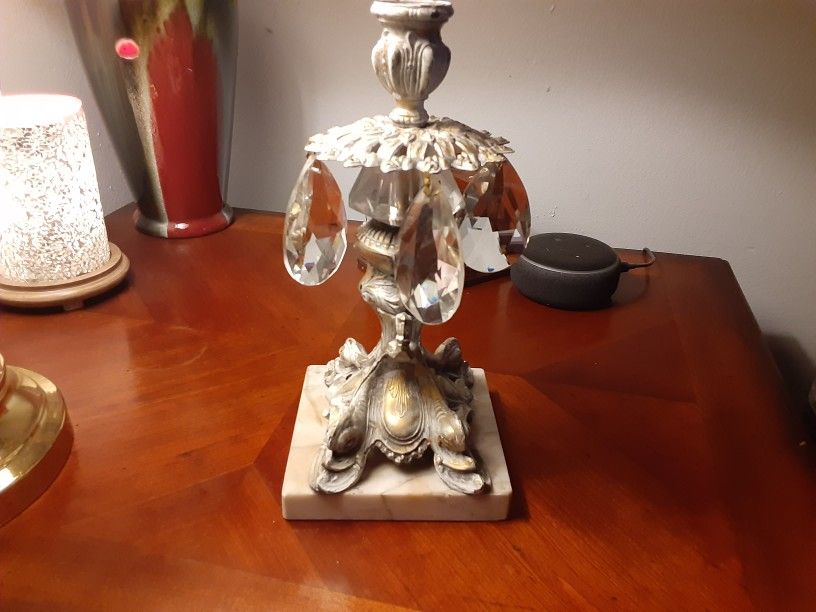 REALLY NEAT BRASS and Marble CANDLE HOLDER WITH TEAR Drops THIS IS Heavy VERY NICE
