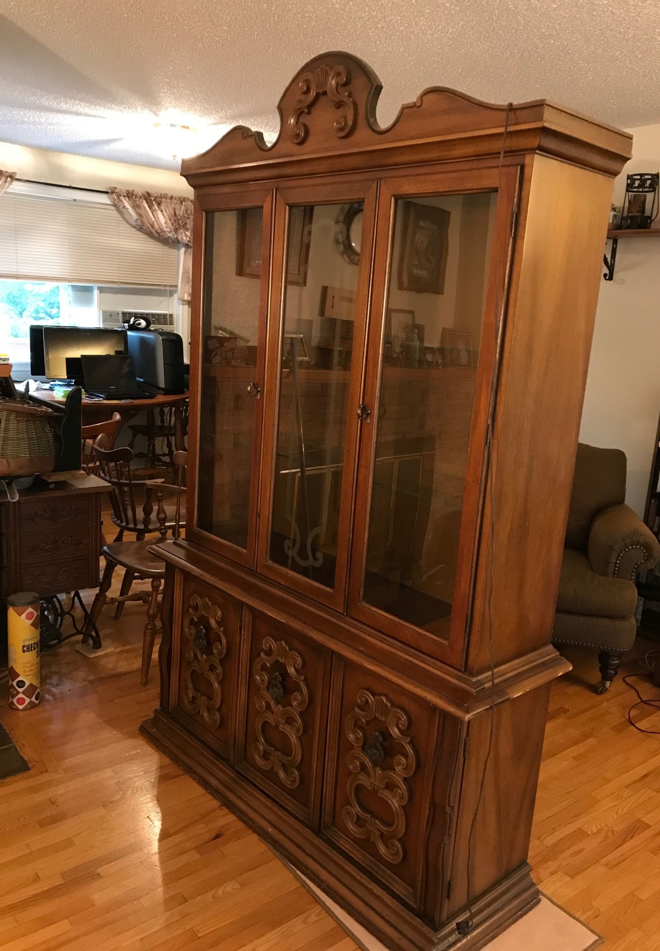 Vintage China Hutch Glass Shelves and Doors Moderate Wear for Sale