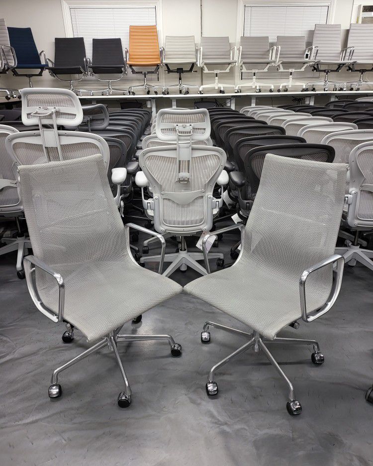 LIKE NEW! 100% AUTHENTIC EAMES HERMAN MILLER ALUMINUM GROUP EXECUTIVE MANAGEMENT CHAIRS PLATINUM MESH HIGH-BACK 12 AVAILABLE! 