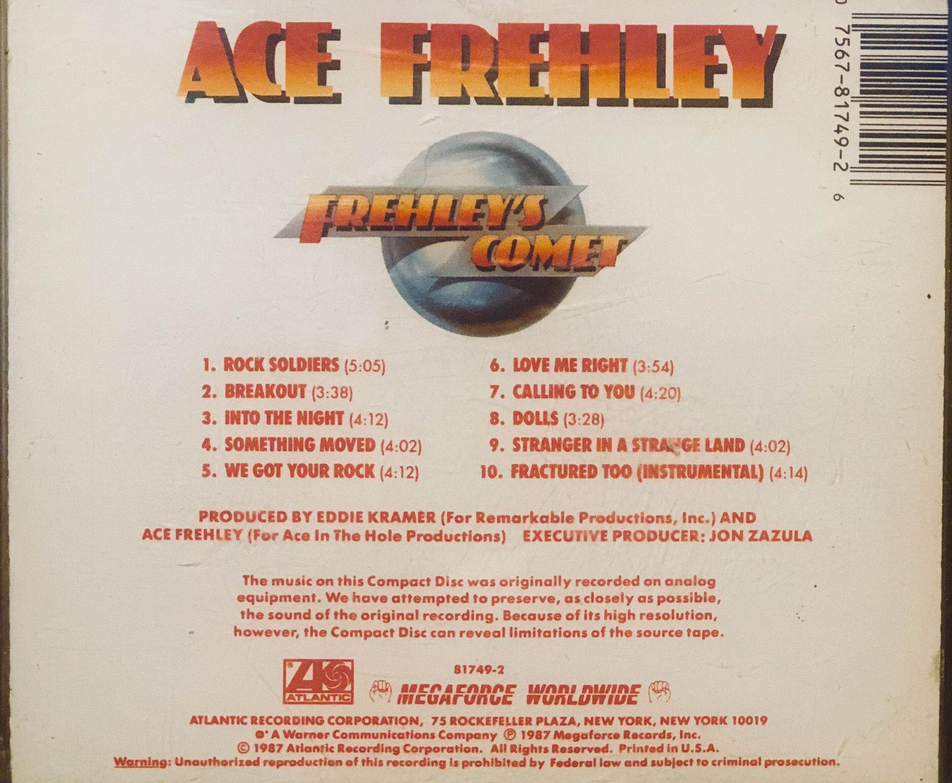 VTG 1987 ACE FREHLEY'S COMET CD 781749-2 Atlantic/Megaforce *RARE* [First Press]