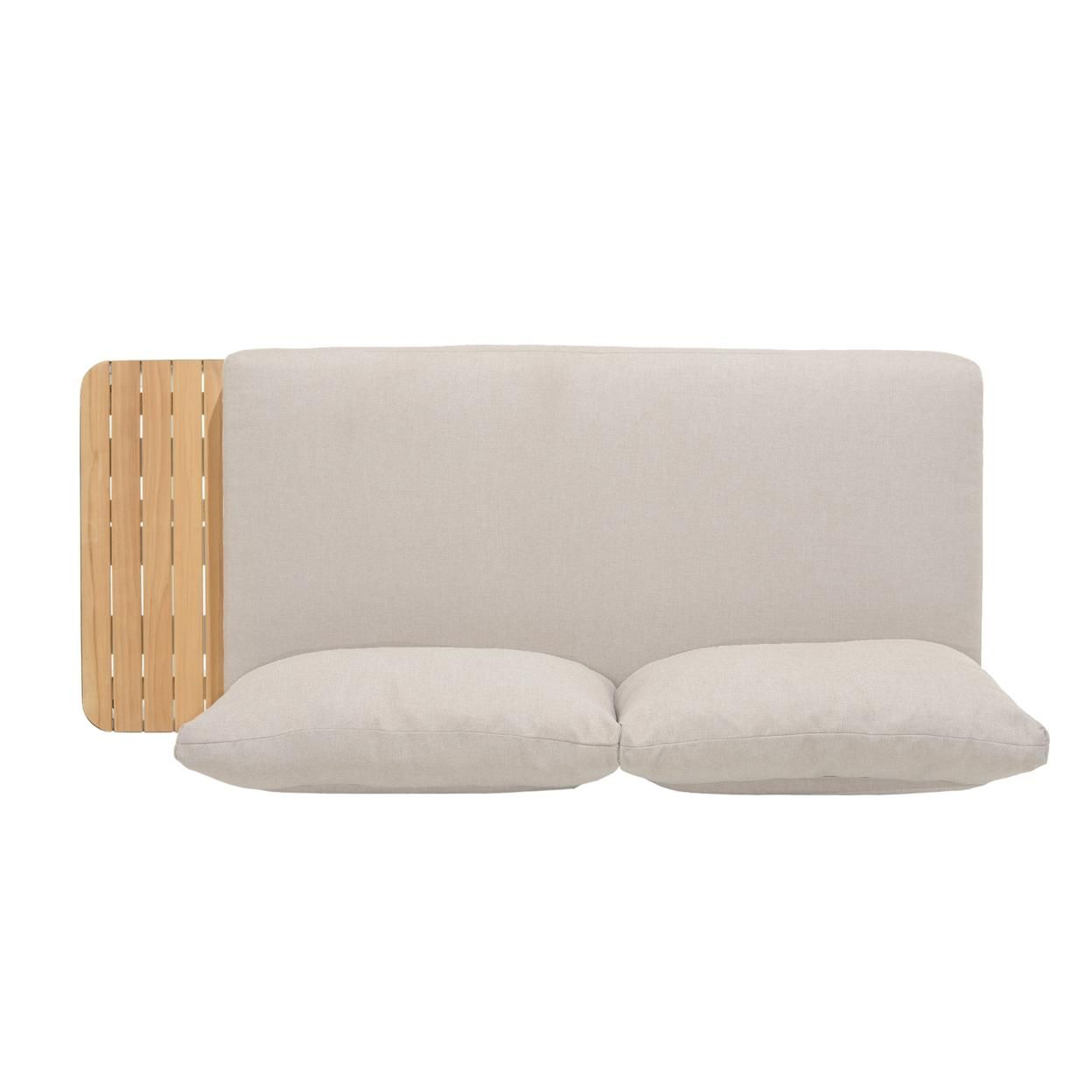Saltoro Sherpi Outdoor Sofa with Slatted Snack Tray and Removable Cushions, Light Gray