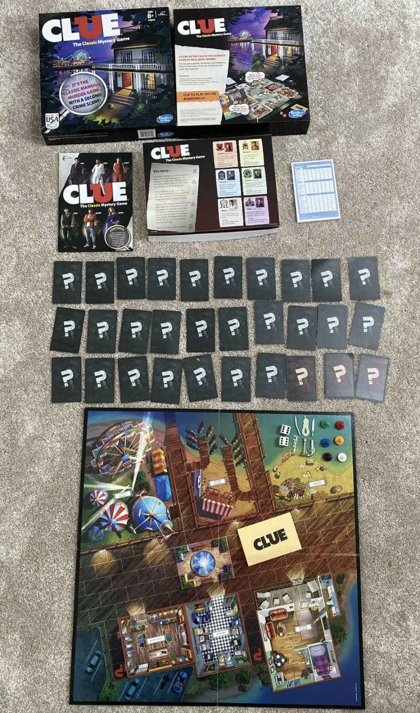 Clue the Classic Mystery Game Mansion + Boardwalk Flip Board Complete