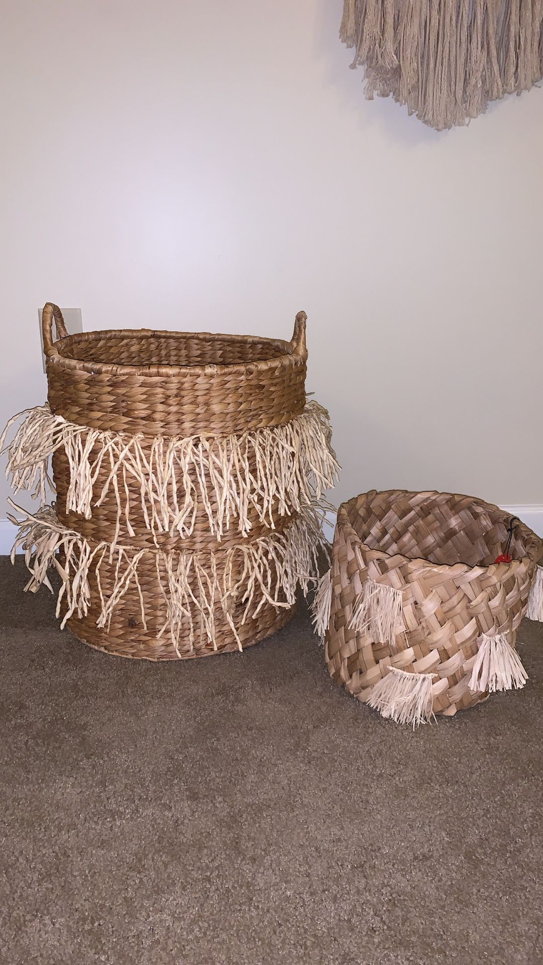Two Natural Woven Storage Baskets