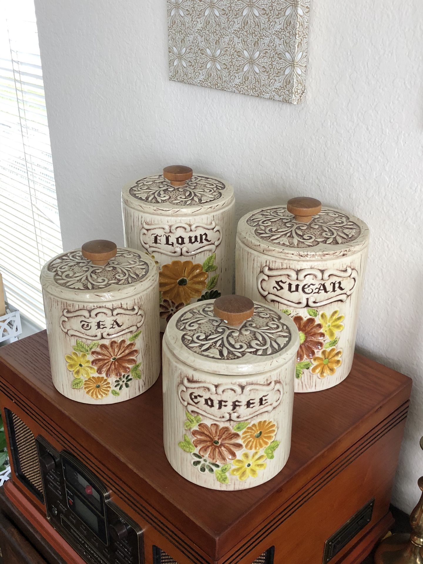 Vintage Treasure Craft Bohemian Daisy Kitchen Canisters