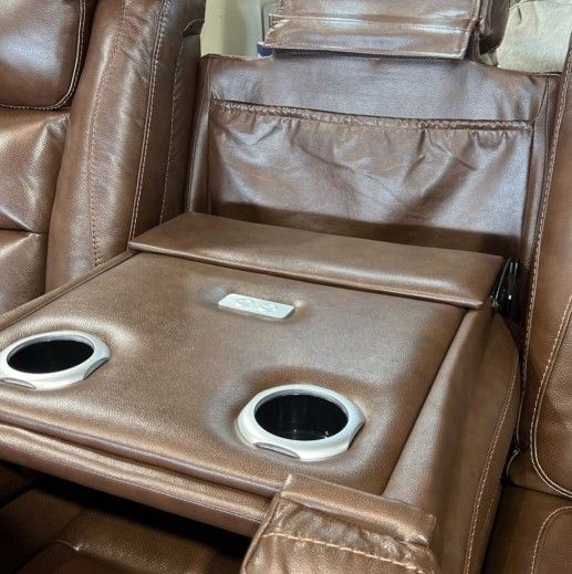 Top Grain Leather Brown Power Reclining Sofa And Loveseat With Console |Brand New ~Delivery is Available