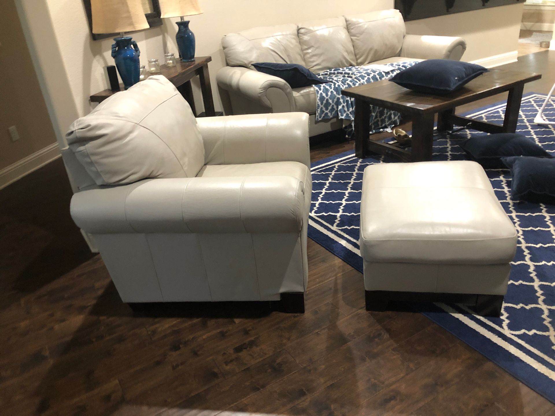 Ashley Leather Iceberg Oversized Chair and Ottoman