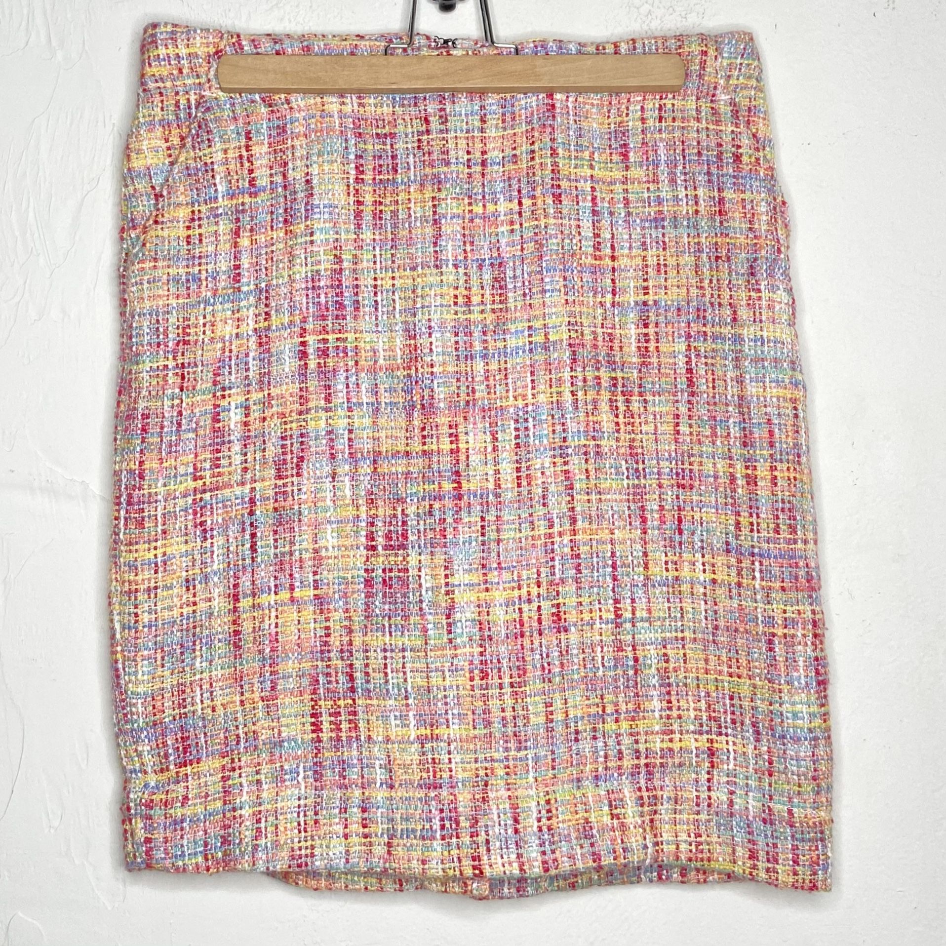 Merona Pastel Pink Yellow and Blue Rainbow Tweed Pencil Skirt | Sz 8