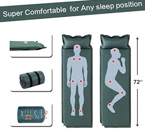 2 Pack / Self-Inflating Camping Sleeping Pads Lightweight Comfort 1.2 Inch Thick Water Repellent Coating Mats Great for Indoor Outdoor Backpacking Hik