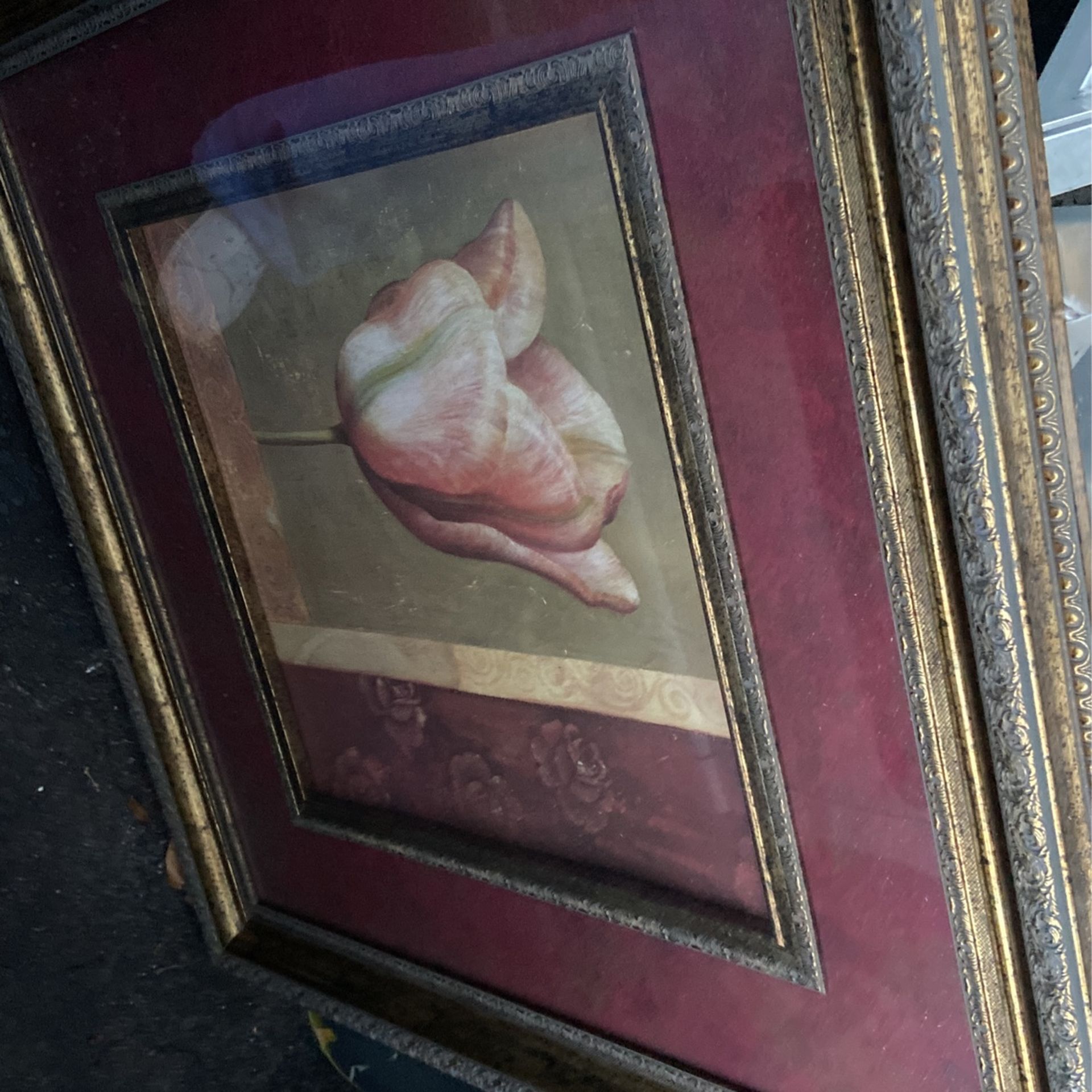 Large Double Frame Matted Picture. Square, Gold Frame