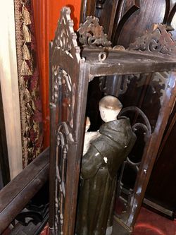 Antique Religious Statue In The Wooden Gothic Box Saint Altar Church  Thumbnail
