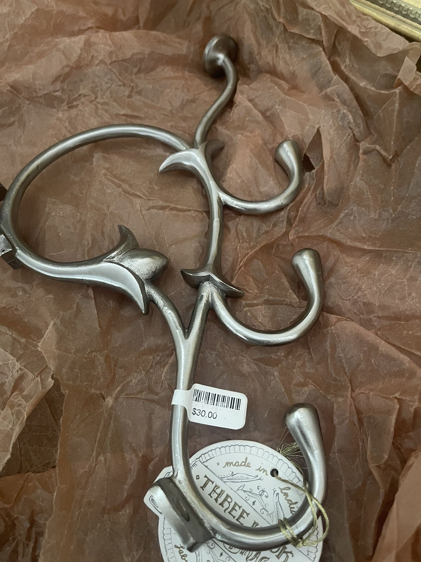 Set Of Four Anthropology Antique Boho Shelf Brackets Each With Three Hooks Metal Beautiful New Never Used
