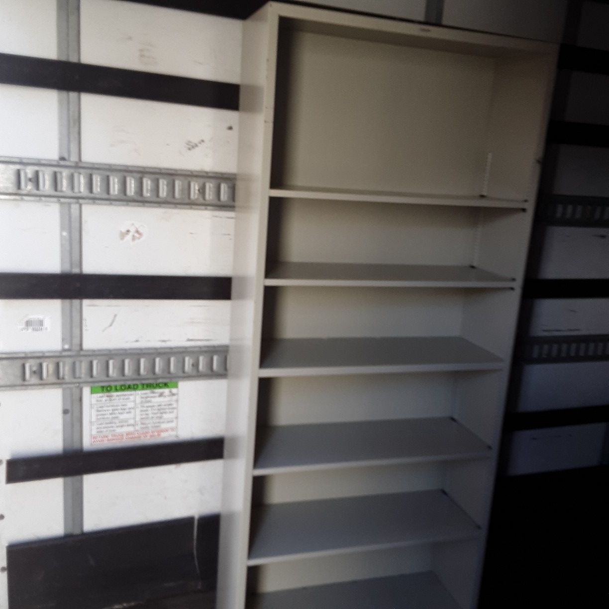 Shelving metal light weight...2 available...size. 34.5 Wide.m...12.5 Deep..81.25 Tall
