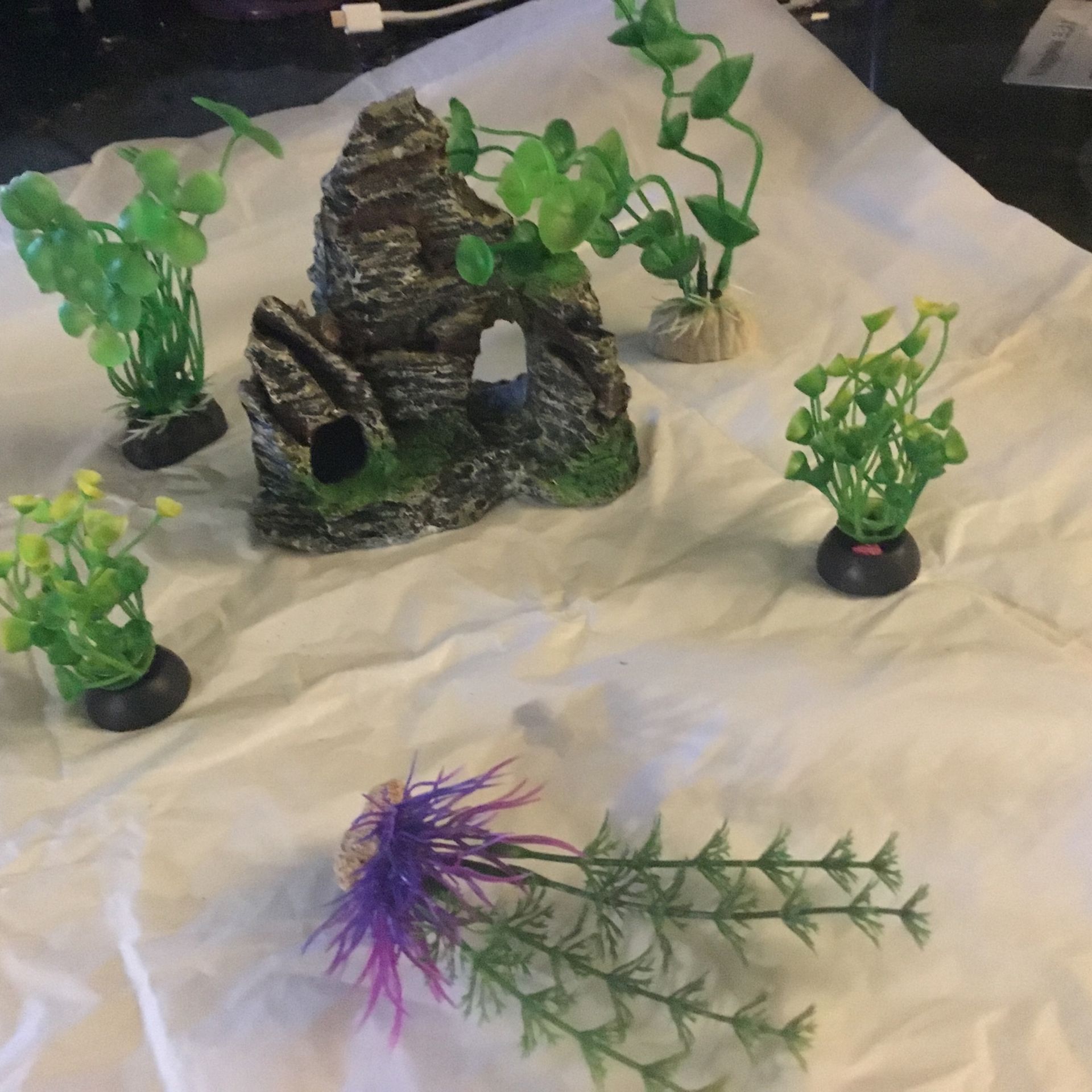 Fish Aquarium Set Up .. Castle With 5 Plants