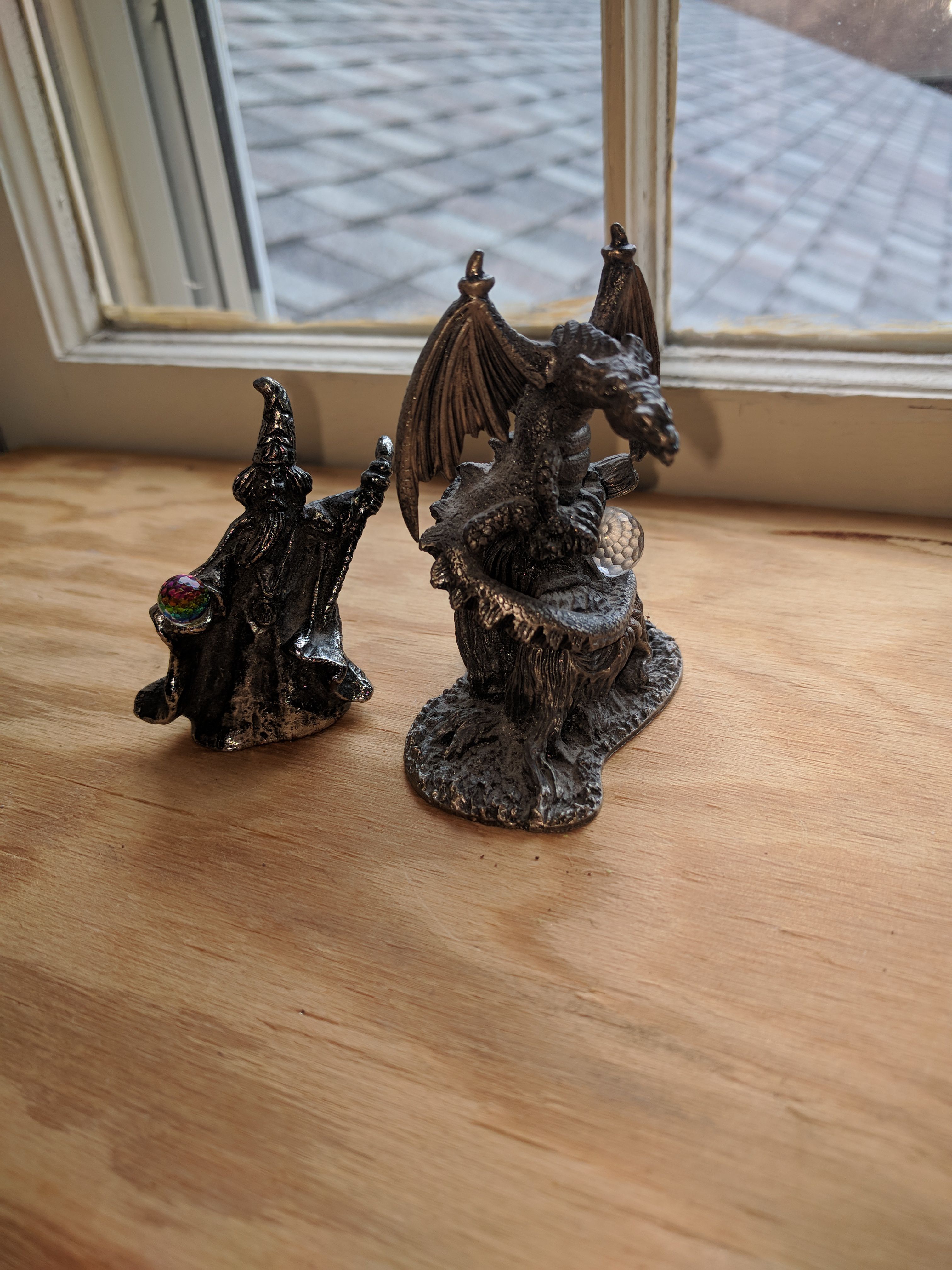 Fantasy Paperweight Statues (Dragon and Wizard)