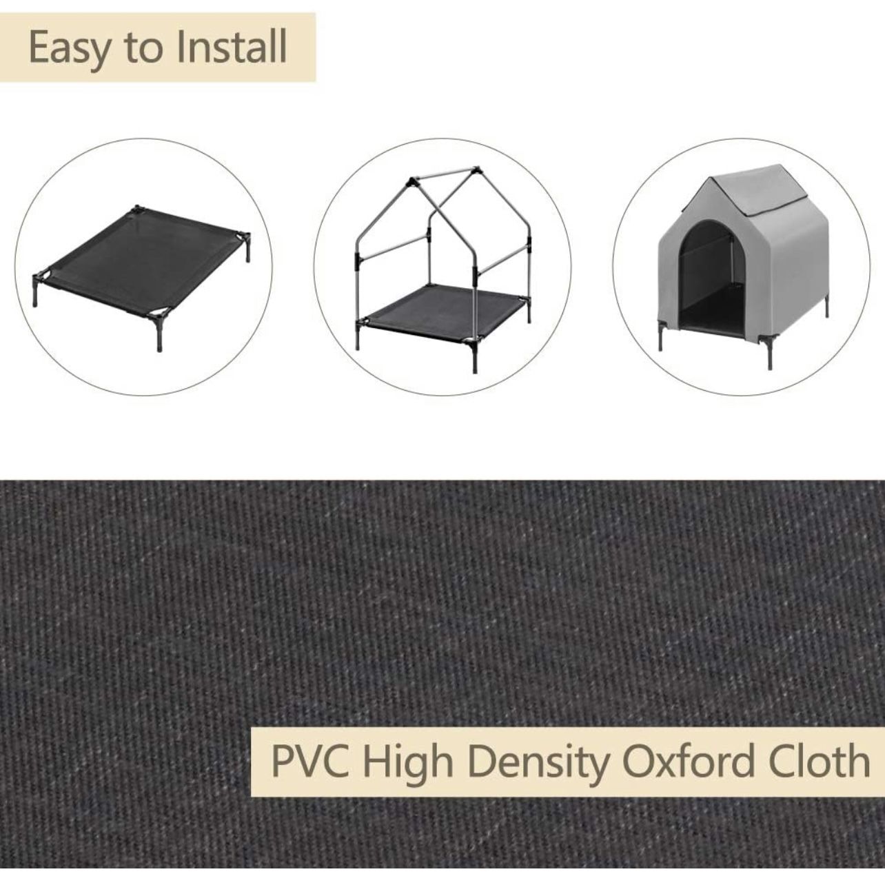 Portable Dog House Crate for Indoor & Outdoor, Water Resistant Breathable 600D PVC, 2x1 Textilene Bed, 1x1 Textilene Window, Extra Carrying Bag (Large