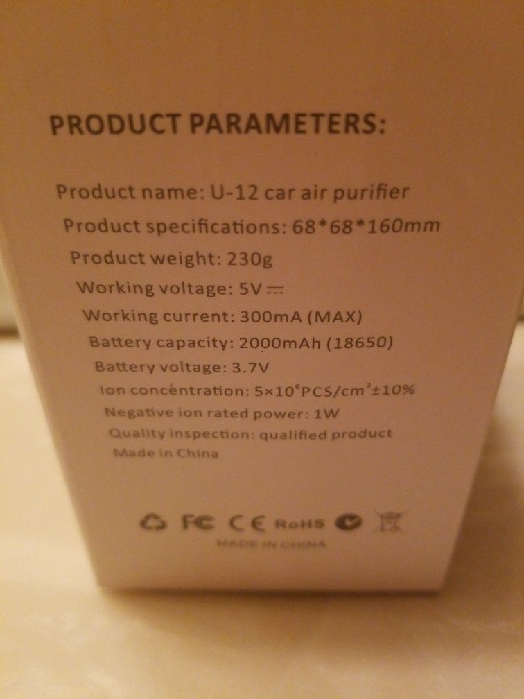 Rechargeable Car Air Purifier / Hepa Filter included