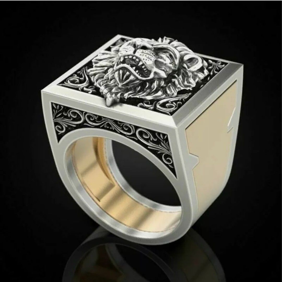 Men's Lion Two Tone 925 Silver Ring
