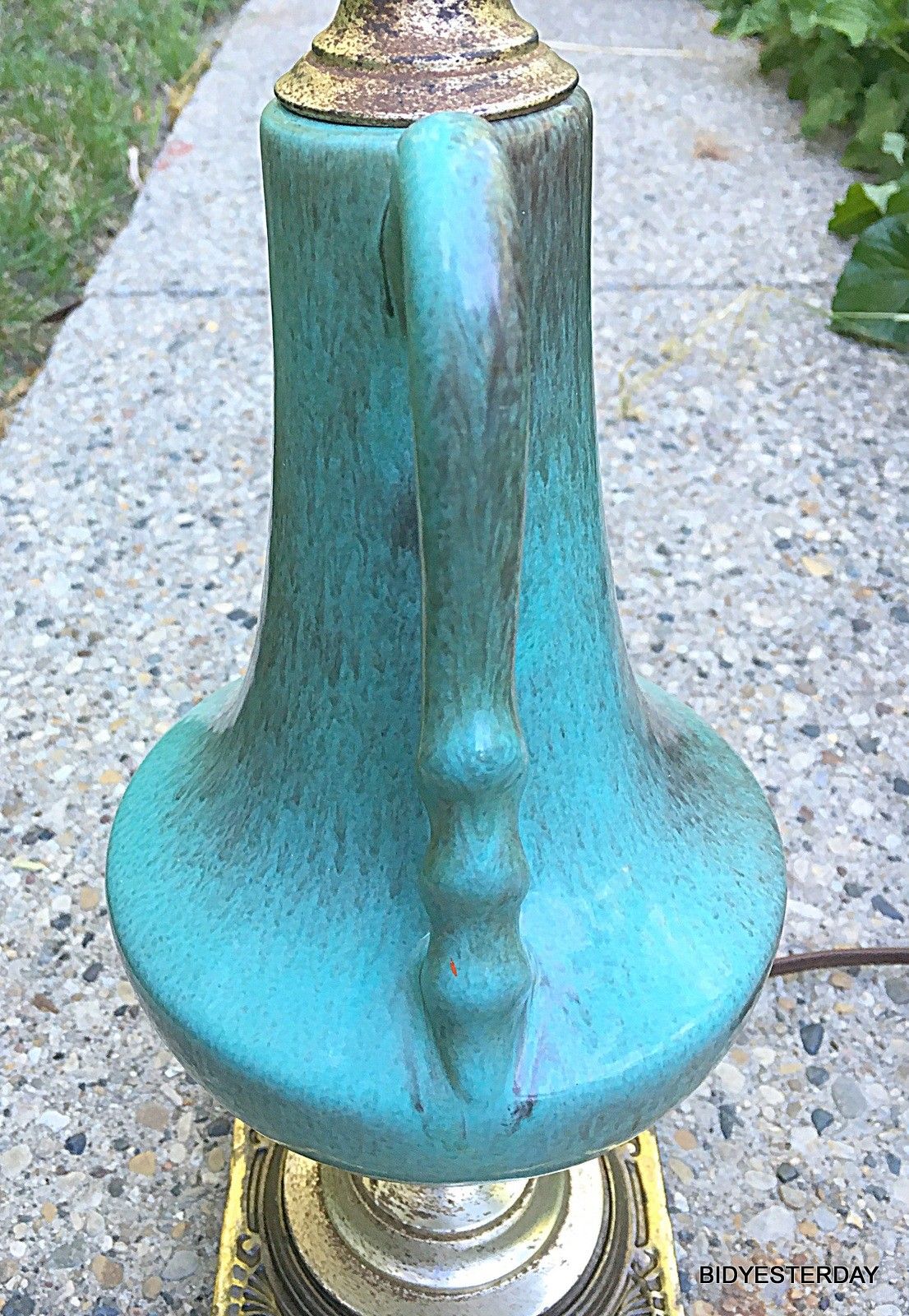 Antique turquoise green drip glaze art pottery lamp gondor ?