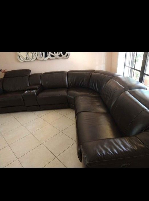 SOFA GENUINE 100%REAL LEATHER RECLINER ELECTRIC BLACK... DELIVERY SERVICE AVAILABLE 🚚