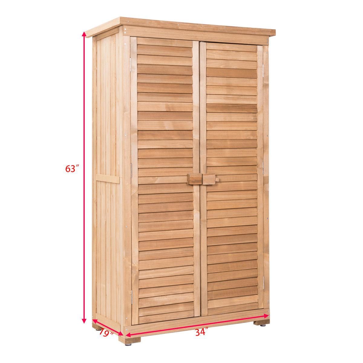 Gymax Outdoor 63'' Tall Wooden Garden Storage Shed Fir Wood Shutter Design Lockers